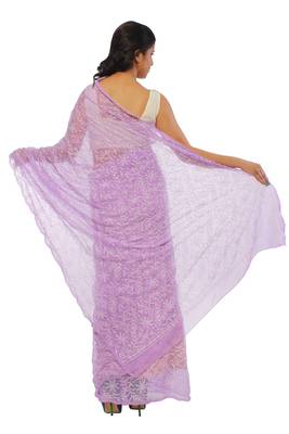 Lavangi Mauve Hand Embroidered Lucknow Chikan Tepchi WorK Faux Georgette Saree with Blouse 2