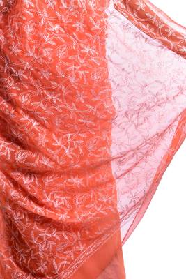 Lavangi Orange Hand Embroidered Lucknow Chikan Tepchi WorK Faux Georgette Saree with Blouse 4