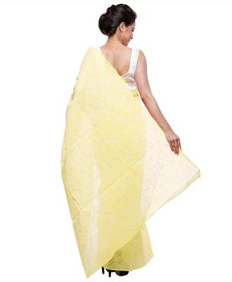 Lavangi Lemon Hand Embroidered Lucknow Chikan Tepchi WorK Faux Georgette Saree with Blouse 2