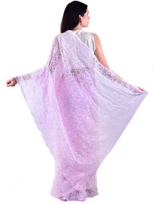 Lavangi Baby pink Hand Embroidered Lucknow Chikan Tepchi WorK Faux Georgette Saree with Blouse 2