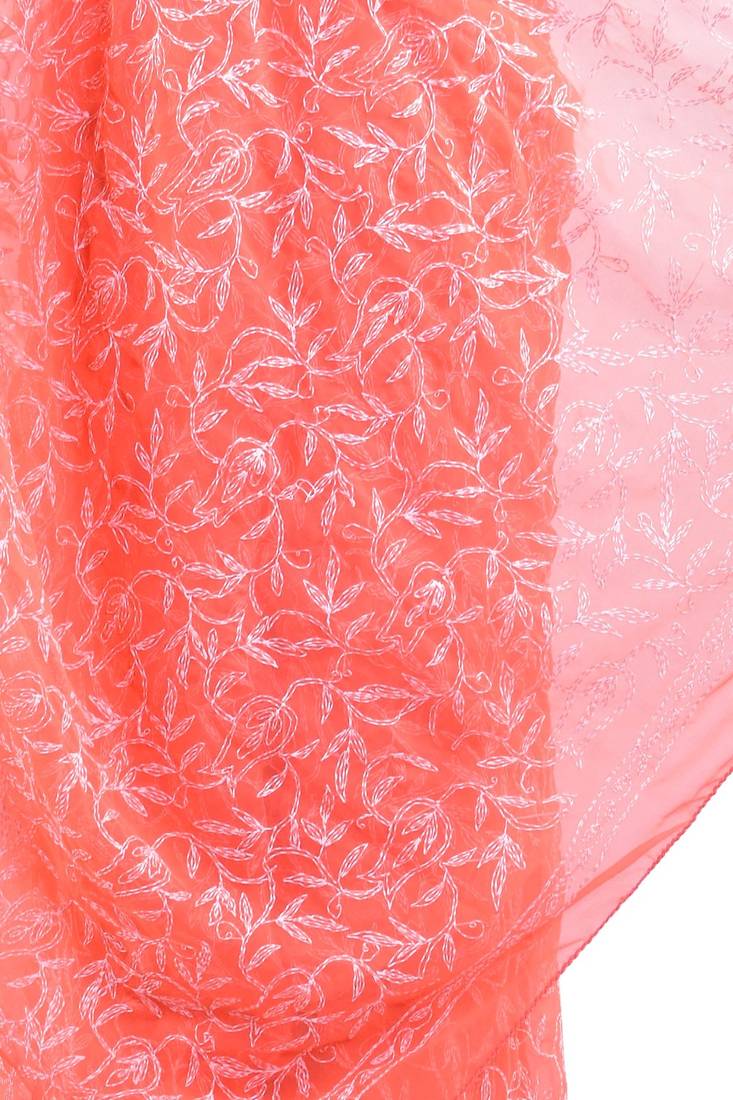 Lavangi Peach Hand Embroidered Lucknow Chikan Tepchi WorK Faux Georgette Saree with Blouse