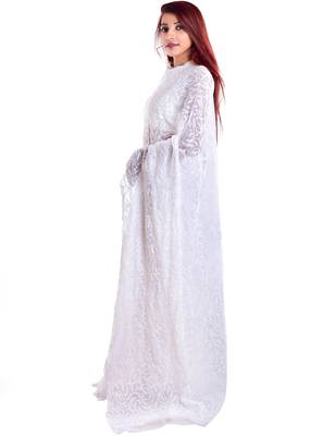 Lavangi White Hand Embroidered Lucknow Chikan Tepchi WorK Faux Georgette Saree with Blouse 3
