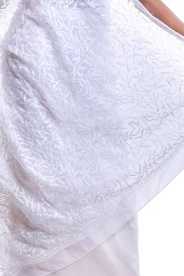 Lavangi White Hand Embroidered Lucknow Chikan Tepchi WorK Faux Georgette Saree with Blouse 4