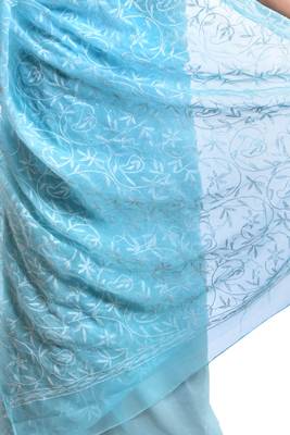 Lavangi Sky Blue Hand Embroidered Lucknow Chikan Tepchi WorK Faux Georgette Saree with Blouse 4