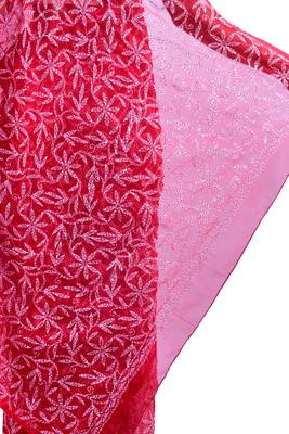 Lavangi Red Hand Embroidered Lucknow Chikan Tepchi WorK Faux Georgette Saree with Blouse 4