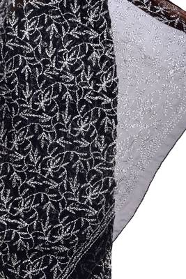 Lavangi Black Hand Embroidered Lucknow Chikan Tepchi WorK Faux Georgette Saree with Blouse 4