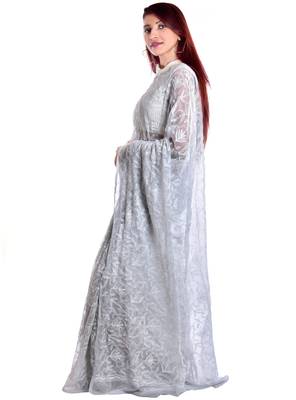 Lavangi Light Grey Hand Embroidered Lucknow Chikan Tepchi WorK Faux Georgette Saree with Blouse 3