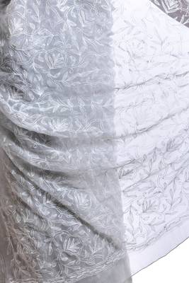Lavangi Light Grey Hand Embroidered Lucknow Chikan Tepchi WorK Faux Georgette Saree with Blouse 4