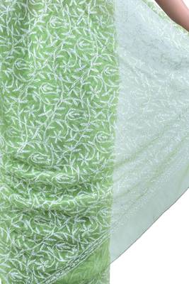 Lavangi Mehendi Green Hand Embroidered Lucknow Chikan Tepchi WorK Faux Georgette Saree with Blouse 4
