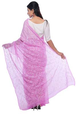 Lavangi Onion Pink Hand Embroidered Lucknow Chikan Tepchi WorK Faux Georgette Saree with Blouse 2
