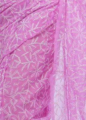 Lavangi Onion Pink Hand Embroidered Lucknow Chikan Tepchi WorK Faux Georgette Saree with Blouse 3