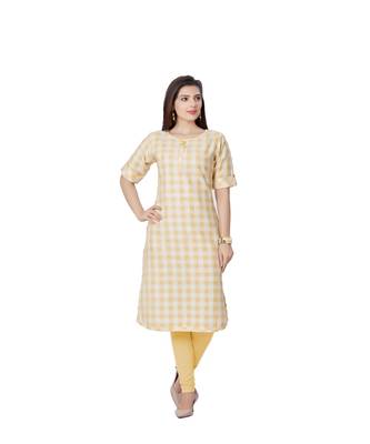 women Yellow Semi linen Half Sleeves Kurti 1