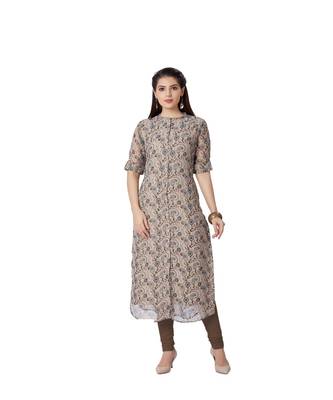 women Grey Georgette Half Sleeves Kurti 1