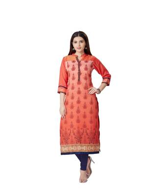 women Orange silk quarter Sleeves Kurti 1