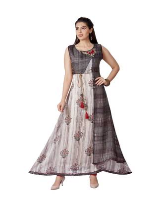women Grey crepe Sleeveless Kurti 1