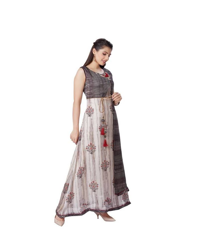 women Grey crepe Sleeveless Kurti