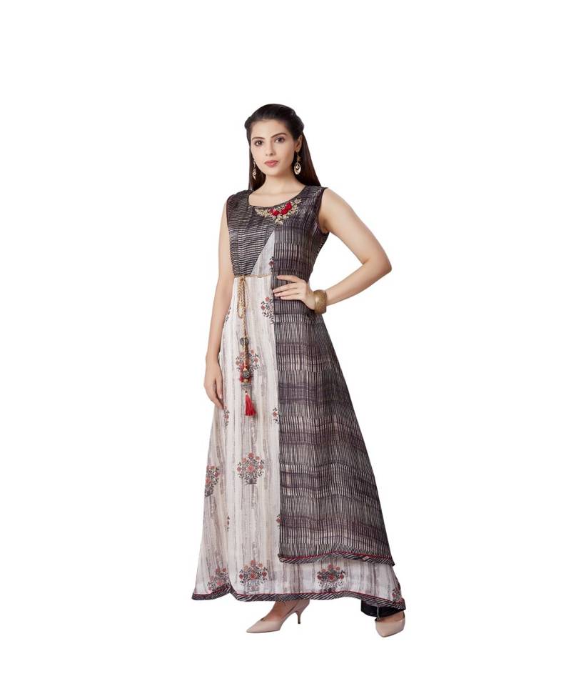 women Grey crepe Sleeveless Kurti