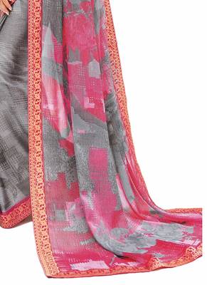 Grey Coloured Brasso Casual Wear Printed Sari With Unstitched Blouse 2