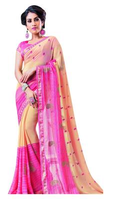 pink Crepe Saree For Casual Wear 1
