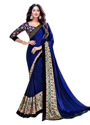 Blue Coloured Crepe Casual Wear Embellished With Unstitched Blouse 1