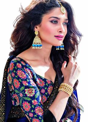 Blue Coloured Crepe Casual Wear Embellished With Unstitched Blouse 2