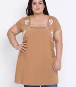 Camel Velvet Embro Plus Size Tunic