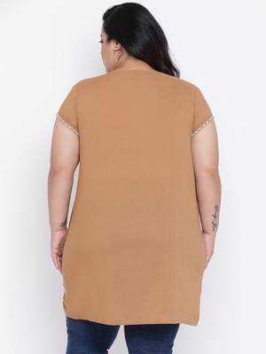 Camel Velvet Embro Plus Size Tunic 4