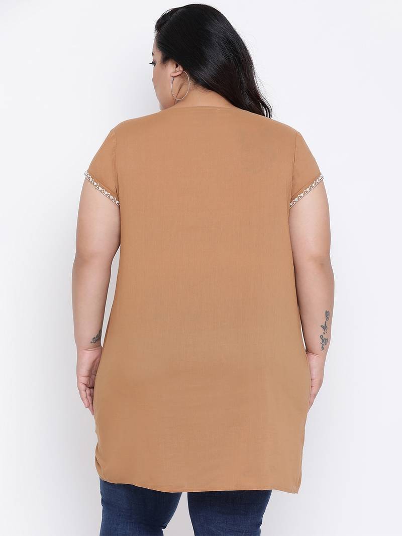 Camel Velvet Embro Plus Size Tunic