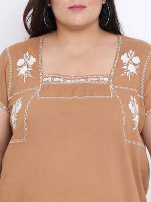 Camel Velvet Embro Plus Size Tunic 5