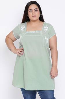 Sage Effect Embro Plus Size Tunic