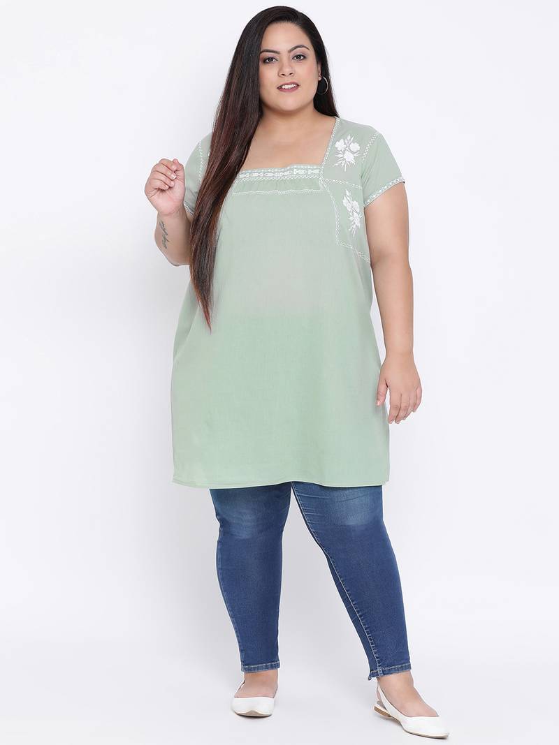 Sage Effect Embro Plus Size Tunic