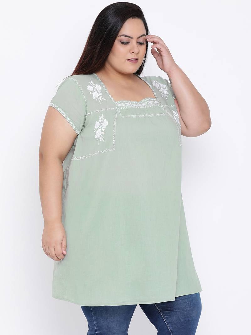 Sage Effect Embro Plus Size Tunic