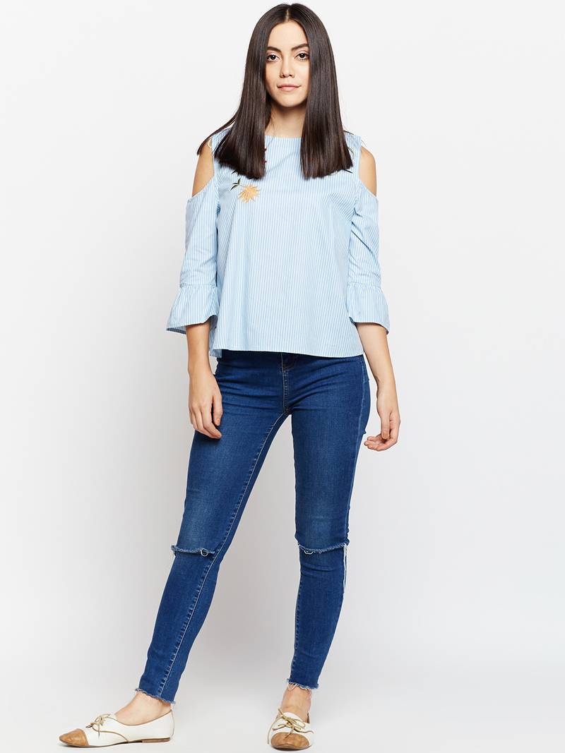 Whale Sky Sea Embroidered Top