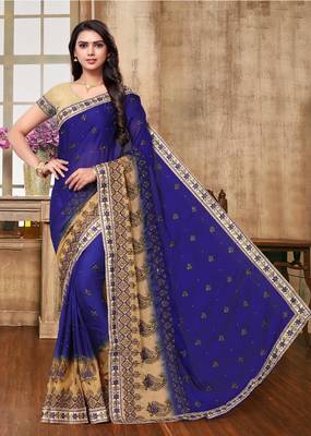 Blue Chiffon Wedding Saree 1