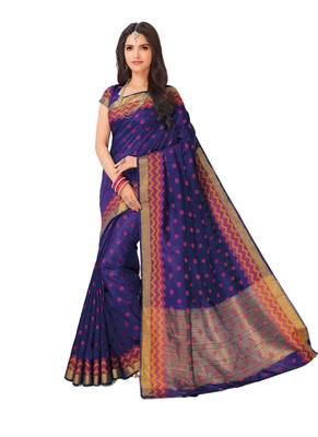 Purple Coloured Dupion Silk Party Wear Embroidered With Unstitched Blouse 1