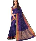 Purple Coloured Dupion Silk Party Wear Embroidered With Unstitched Blouse