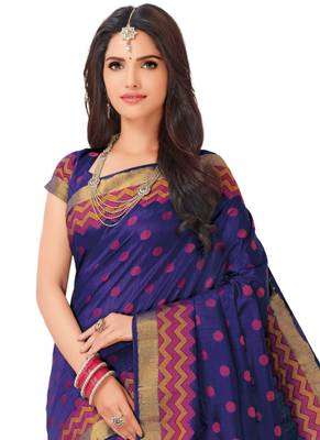 Purple Coloured Dupion Silk Party Wear Embroidered With Unstitched Blouse 2