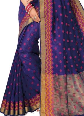 Purple Coloured Dupion Silk Party Wear Embroidered With Unstitched Blouse 3