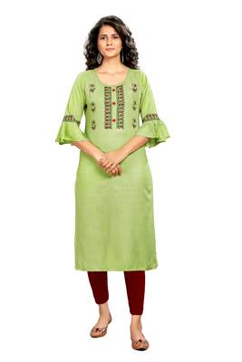 Olive printed rayon ethnic-kurtis 1