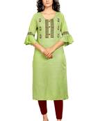 Olive printed rayon ethnic-kurtis