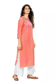 Peach Embroidered Rayon Embroidered-Kurtis