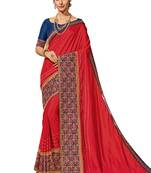 Suave Cherry Red Embroidered Saree