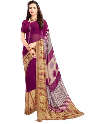 Purple Coloured Georgette Casual Wear Printed Sari With Unstitched Blouse 1
