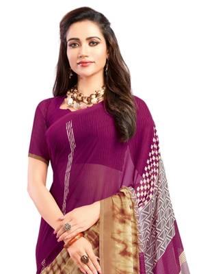 Purple Coloured Georgette Casual Wear Printed Sari With Unstitched Blouse 2