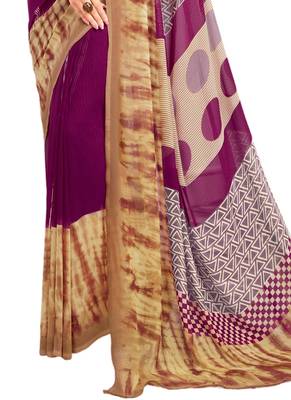 Purple Coloured Georgette Casual Wear Printed Sari With Unstitched Blouse 3