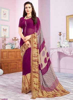 Purple Coloured Georgette Casual Wear Printed Sari With Unstitched Blouse 4