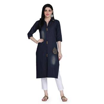Blue embroidered cotton cotton-kurtis 1