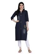 Blue embroidered cotton cotton-kurtis