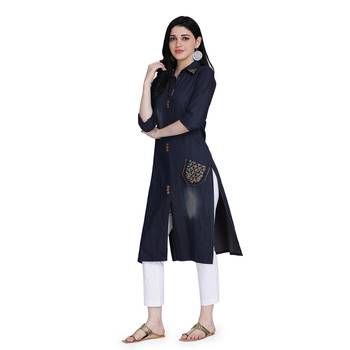 Blue embroidered cotton cotton-kurtis 2