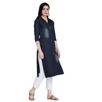 Blue embroidered cotton cotton-kurtis 3